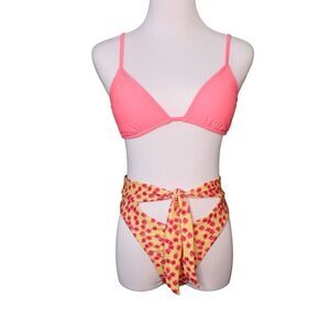 Xhilaration Pink Yellow Floral 2pc Bikini Cheeky Bottom Swimsuit MEDIUM Poolcore